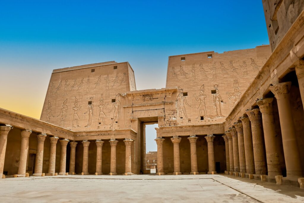 The Edfu temple of ancient Egypt dedicated to the god Horus.