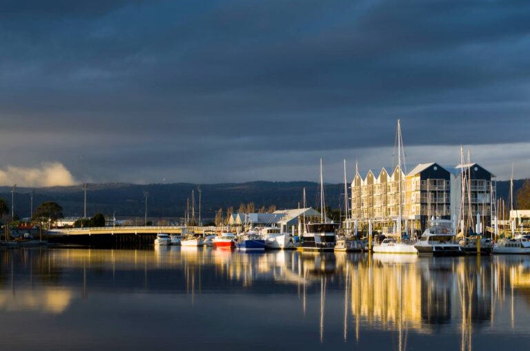 Boats docked at a marina in Launceston, Tasmania.