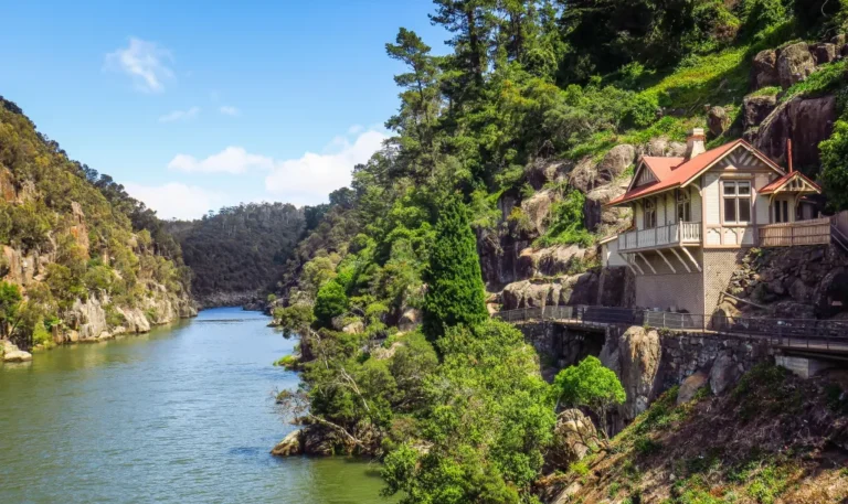 Scenic view of Cataract Gorge along South Esk River