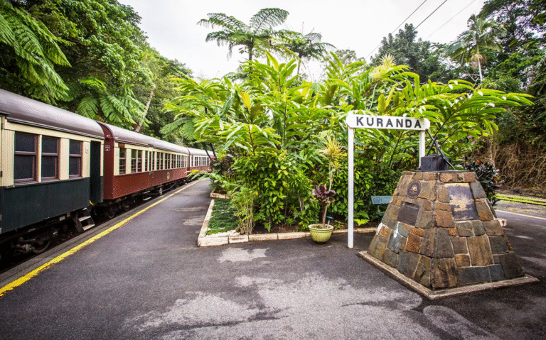 Kuranda train station in a lush rainforest setting