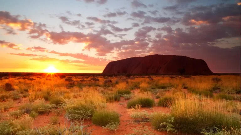 Sunset view of Uluru in Australia.