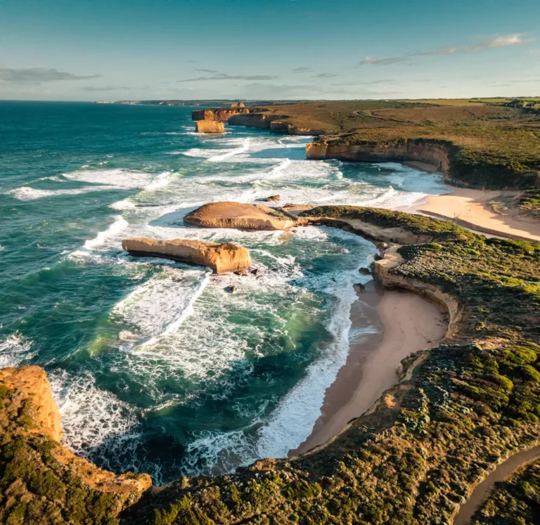 Aerial view of the Great Ocean Road coastline in Australia