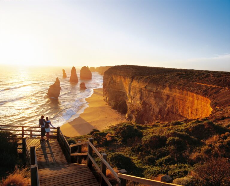 Sunset view of the Twelve Apostles along the Great Ocean Road.