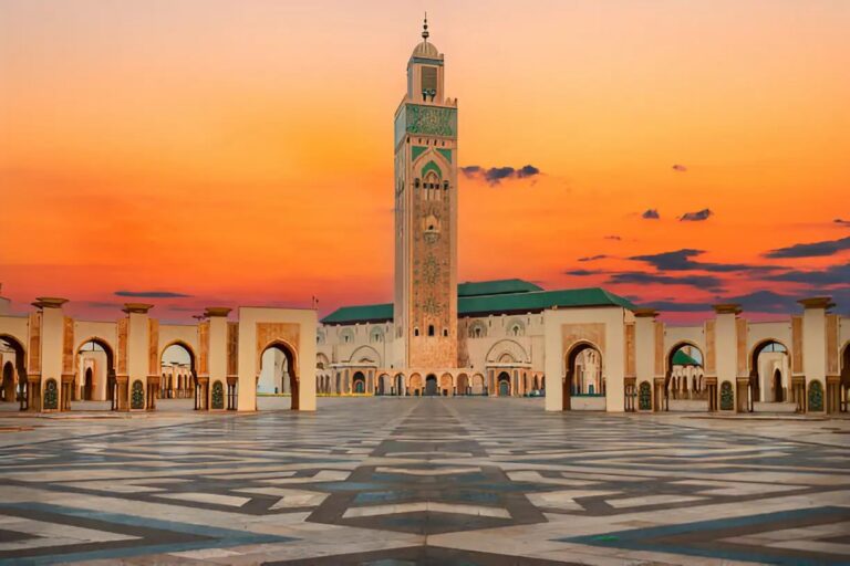 Hassan II Mosque in Casablanca at sunset
