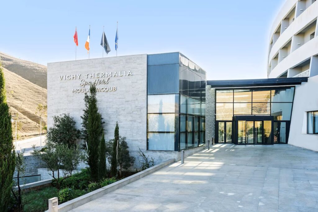 Modern exterior of Vichy Thermalia Spa Hotel Moulay Yacoub in Morocco