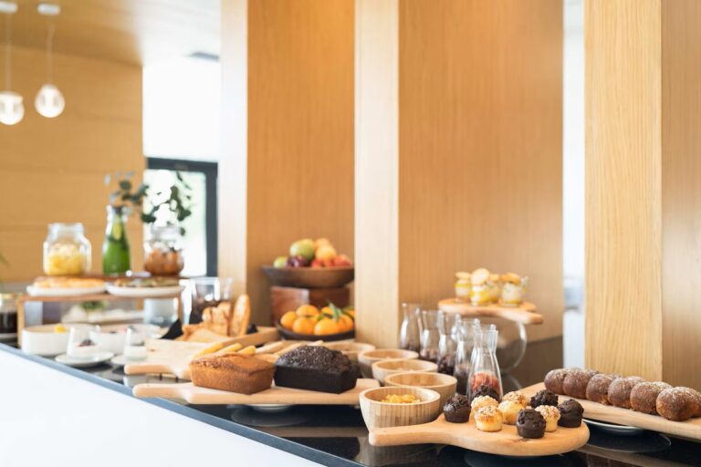 Moroccan breakfast buffet with pastries and fruits