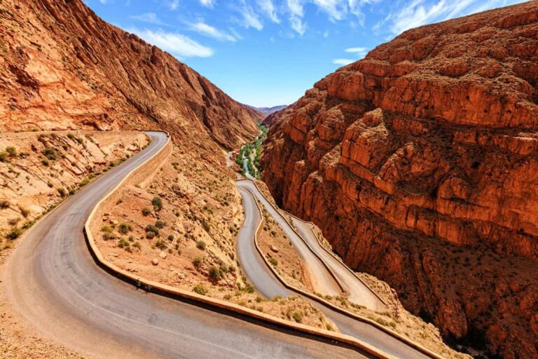 Winding road through Todra Gorge in Morocco