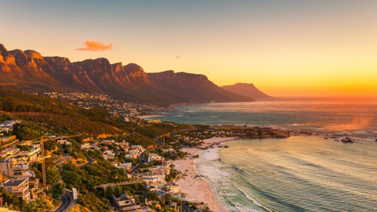 Cape Town coastline at sunset with mountains