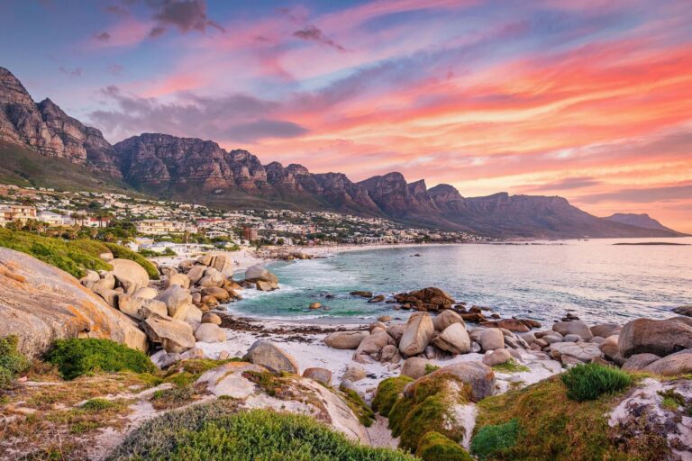 Sunset view of the Twelve Apostles and Camps Bay in Cape Town