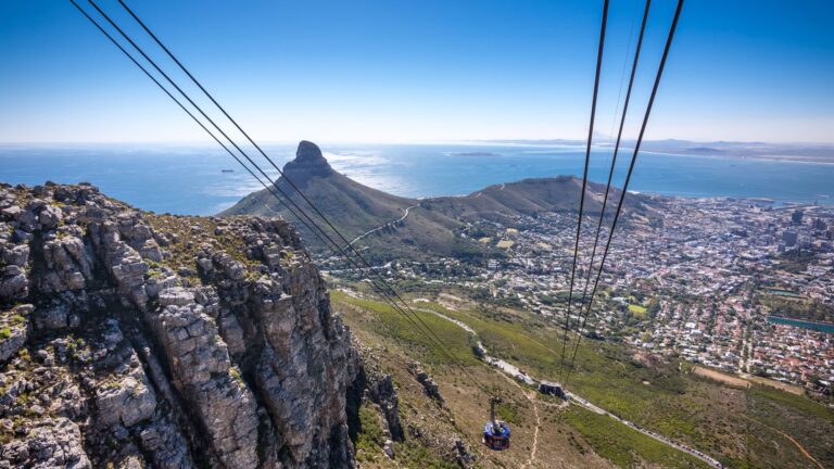 Table Mountain cable car view over Cape Town.