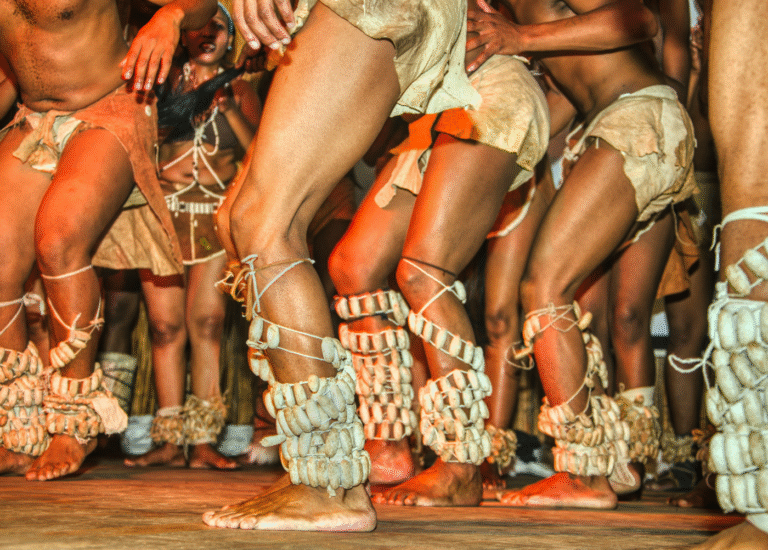 Traditional Bushmen dance performance in South Africa.