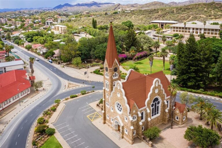 Aerial view of Christuskirche in Windhoek, Namibia