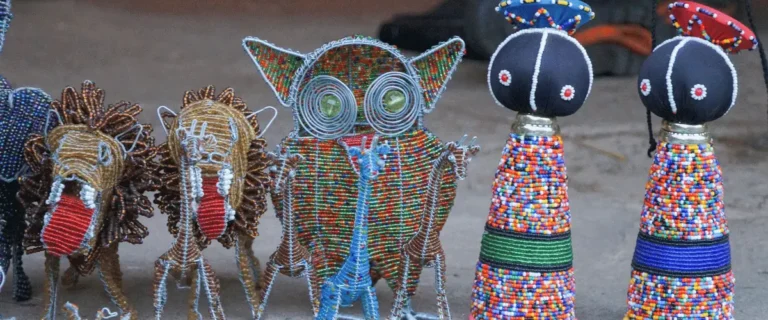 Colorful beaded sculptures at an East African market