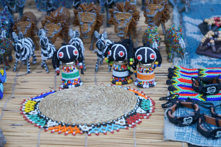 Zambian beadwork and handicrafts display.