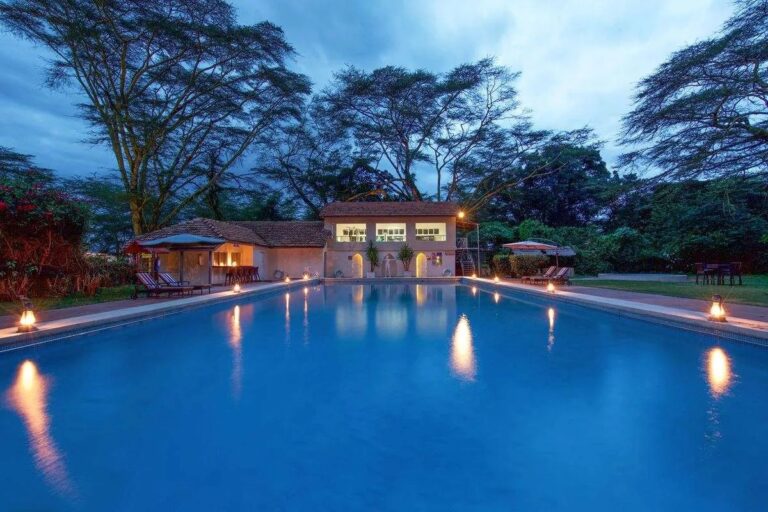 Luxury resort with swimming pool at Lake Naivasha