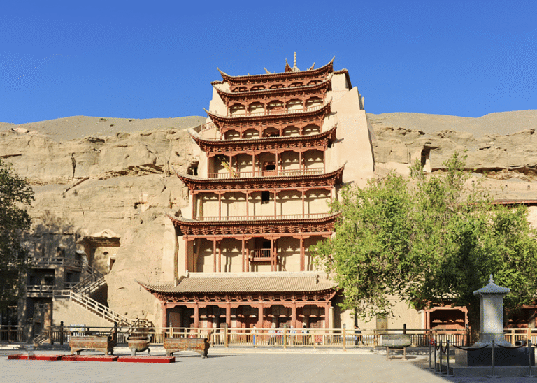 Mogao Grottoes facade in Dunhuang