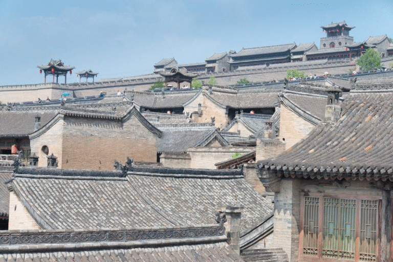 Traditional Chinese rooftops at Wang Family Courtyard in Shanxi.