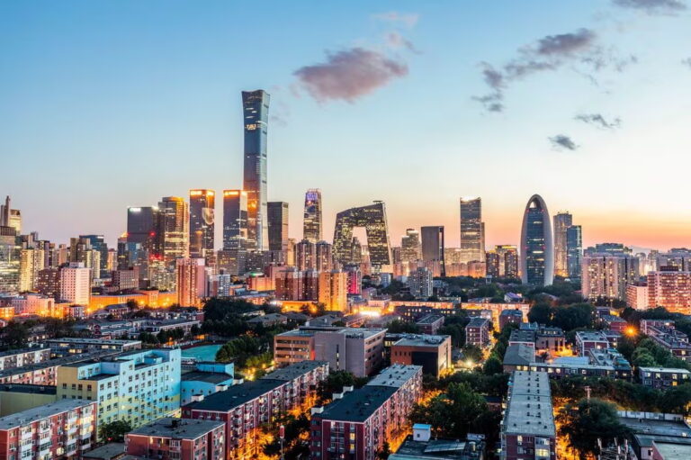 Beijing skyline at sunset with modern skyscrapers