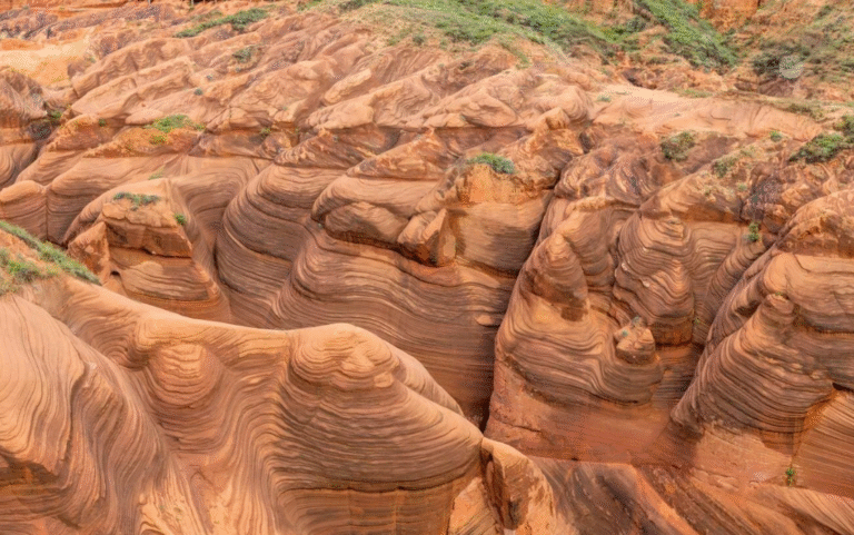 Eroded rock formations at Wave Valley, China.