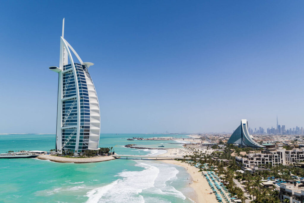 Burj Al Arab in Dubai with a beach view