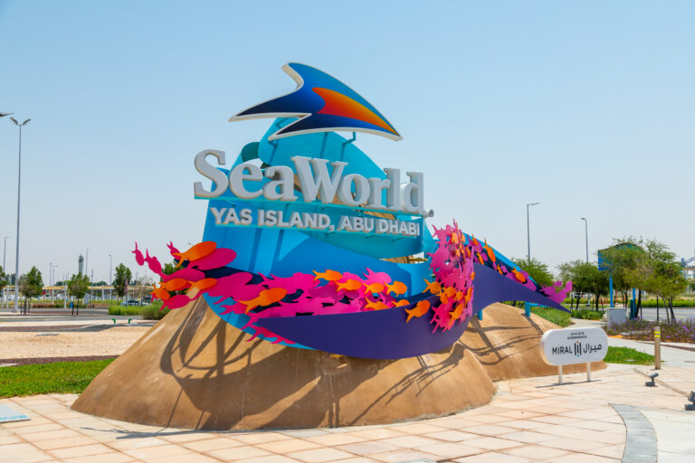 SeaWorld Yas Island signage in Abu Dhabi