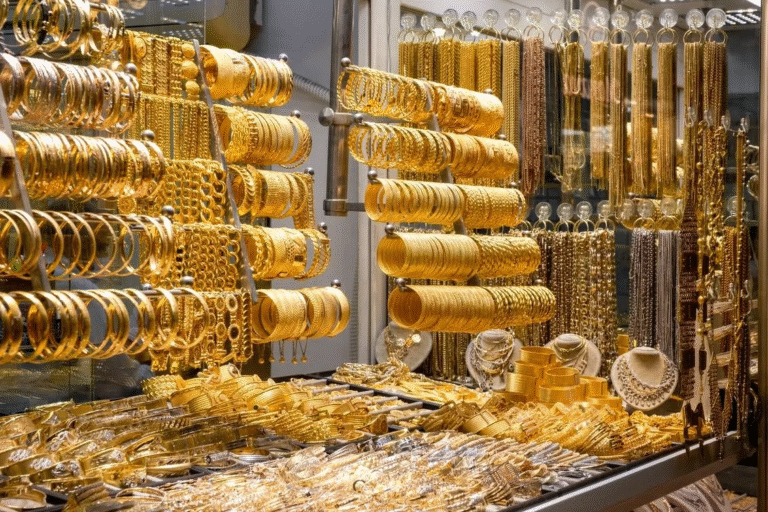 Gold jewelry display at Dubai Gold Souk