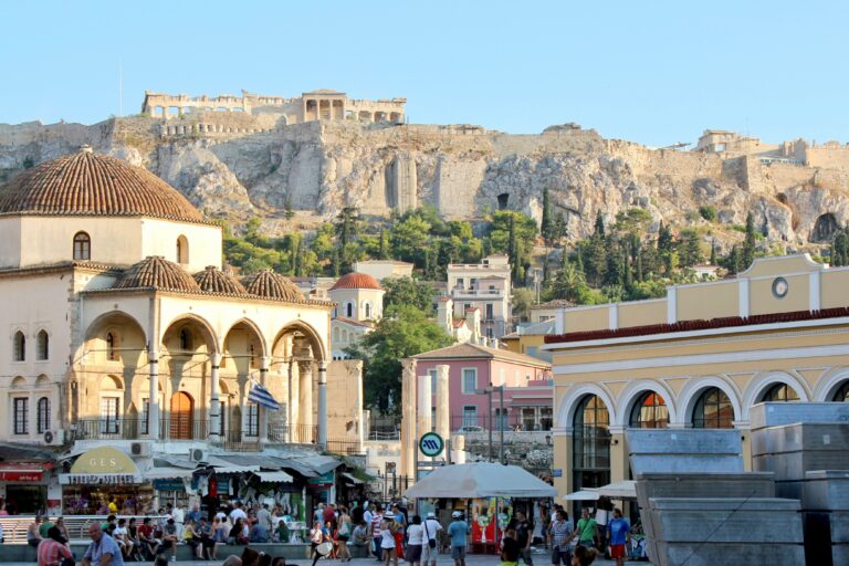 View of the Acropolis from Monastiraki Square in Athens