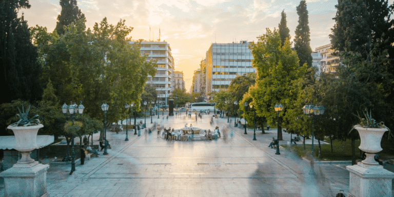Syntagma Square in Athens at sunset