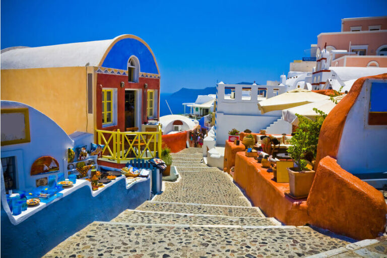 Colorful buildings in Santorini, Greece
