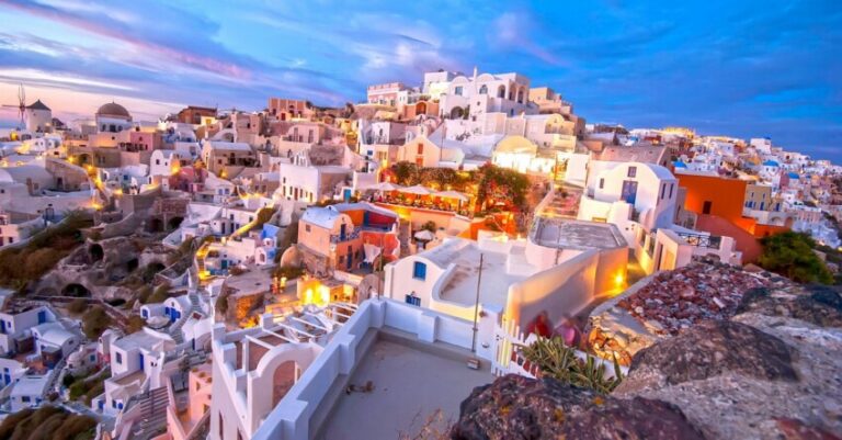 Scenic view of Santorini at sunset