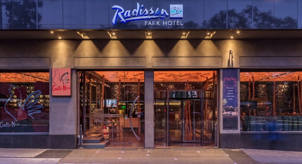 Entrance of Radisson Blu Park Hotel in Athens