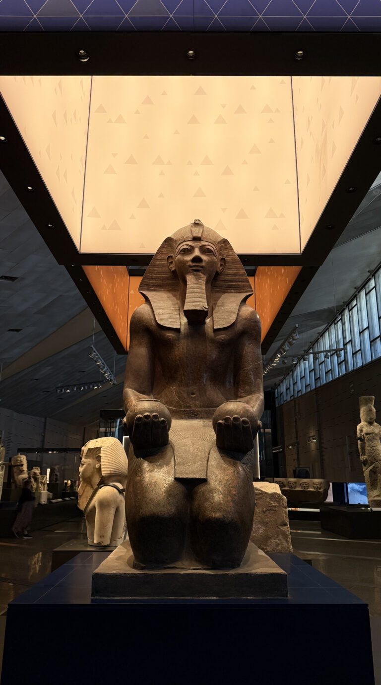 Statue of an Egyptian pharaoh at the Grand Egyptian Museum