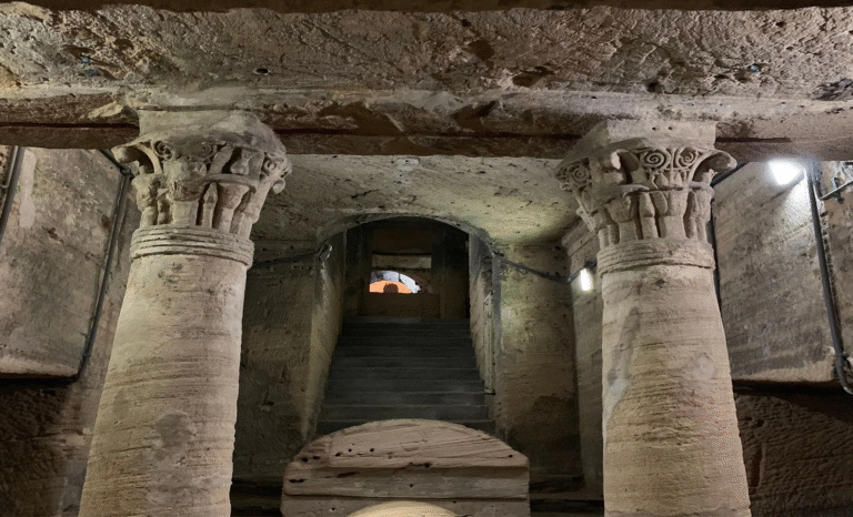 Ancient columns in the Catacombs of Kom El Shoqafa