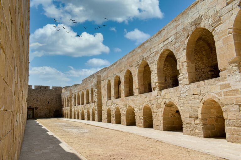 Stone arches at the Citadel of Qaitbay in Alexandria, Egypt
