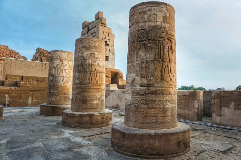 Ancient columns at Kom Ombo Temple in Egypt