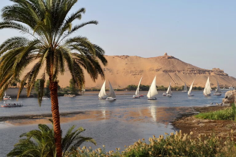 Feluccas sailing on the Nile River in Egypt