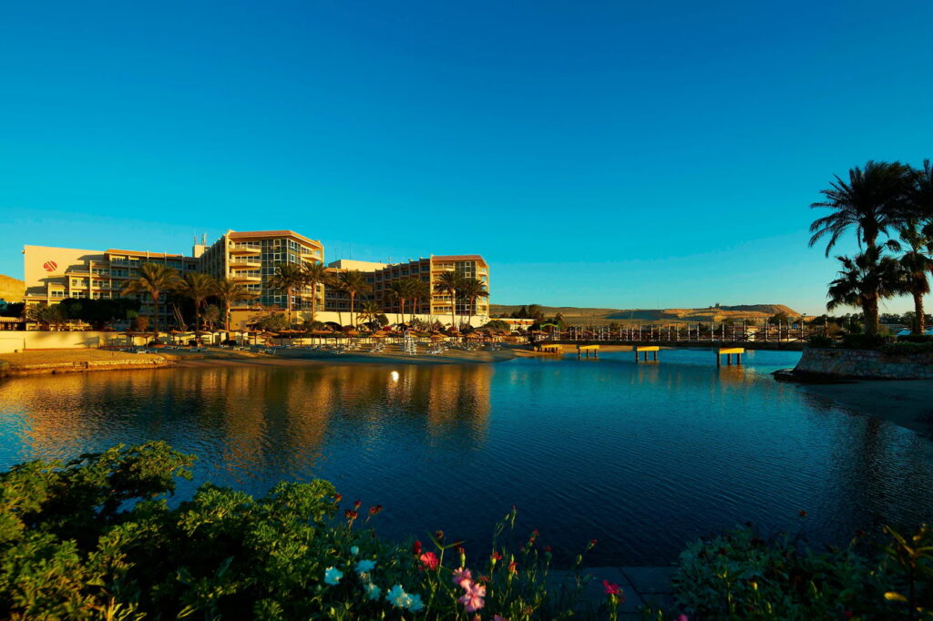 Hurghada Marriott Beach Resort by the Red Sea at sunset