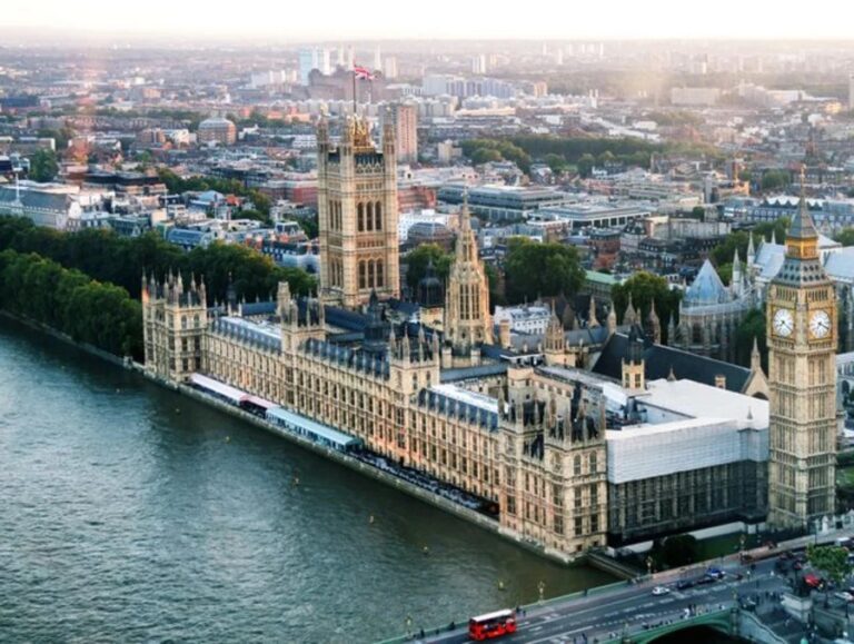 Aerial view of the Palace of Westminster in London
