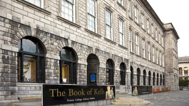 Trinity College Library displaying the Book of Kells in Dublin.