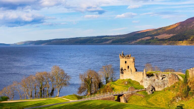 Urquhart Castle overlooking Loch Ness in the Scottish Highlands