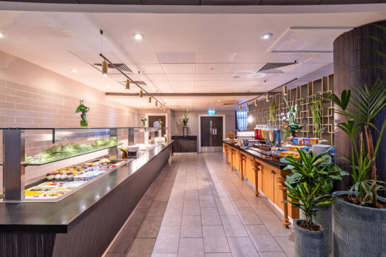Breakfast buffet area at Crowne Plaza Liverpool.
