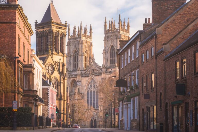View of York Minster from a city street