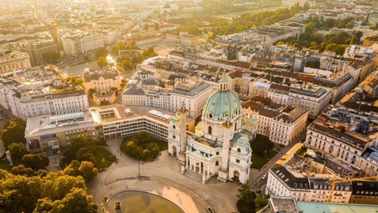 Aerial view of Karlskirche in Vienna