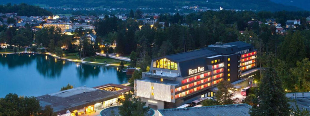 Hotel Park overlooking Lake Bled at night