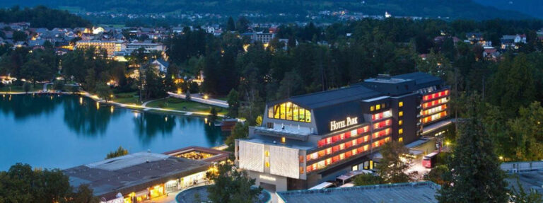 Hotel Park overlooking Lake Bled at night