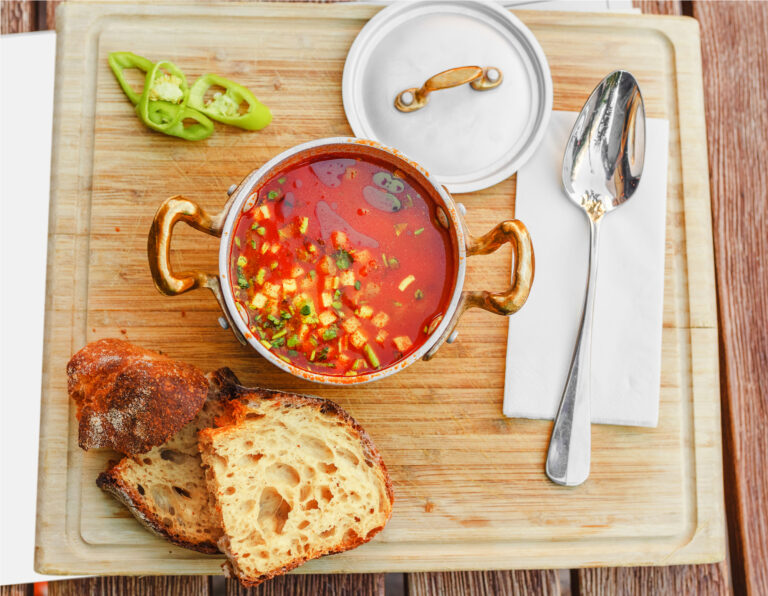Traditional Hungarian goulash with bread.