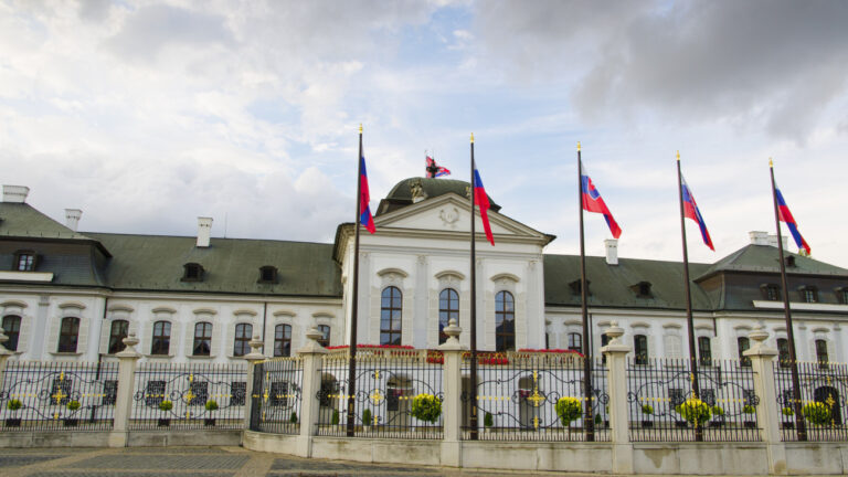 Grassalkovich Palace in Bratislava with Slovak flags