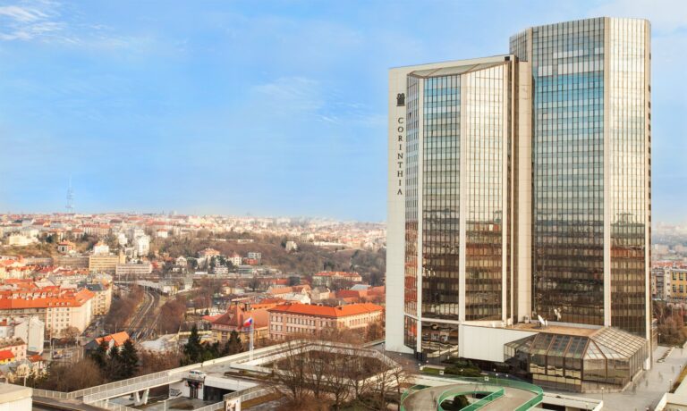 Corinthia Hotel in Prague cityscape