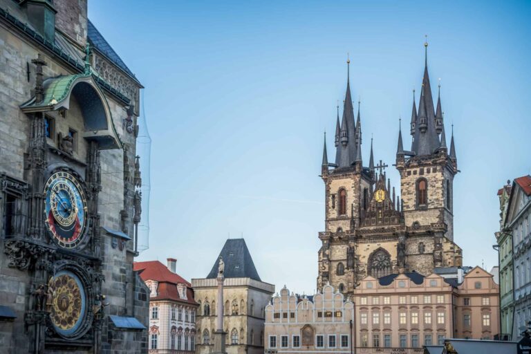 Prague Astronomical Clock and Church of Our Lady before Týn