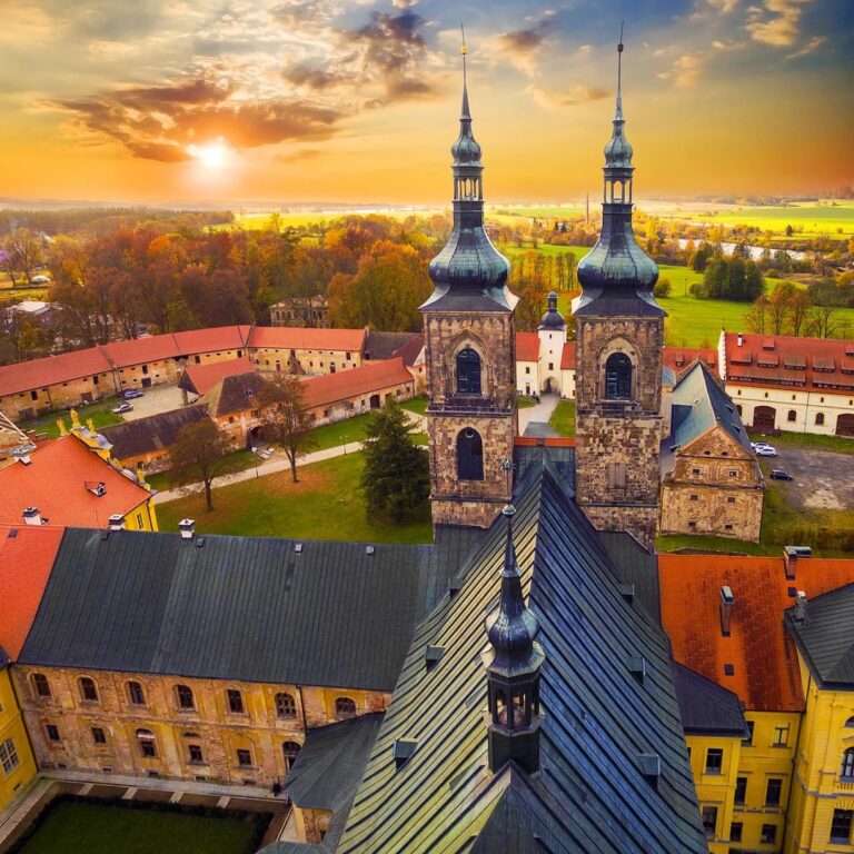 Historic church at sunset in Czech Republic